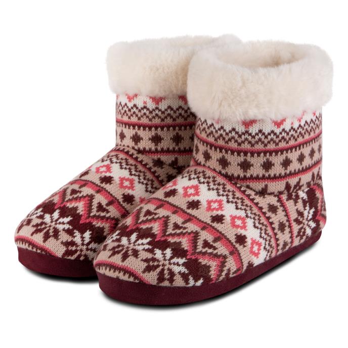 totes toasties® Ladies Fair Isle Knit Boot Slippers With Faux Fur Cuff Fairisle Extra Image 2